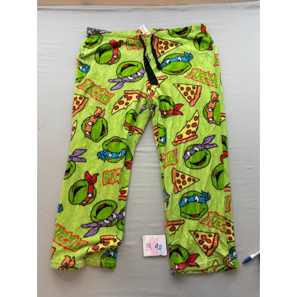 Nickelodeon TMNT Ninja Turtles Pizza Fleece Pajama Pants Green XL 14/16 LZ45106D